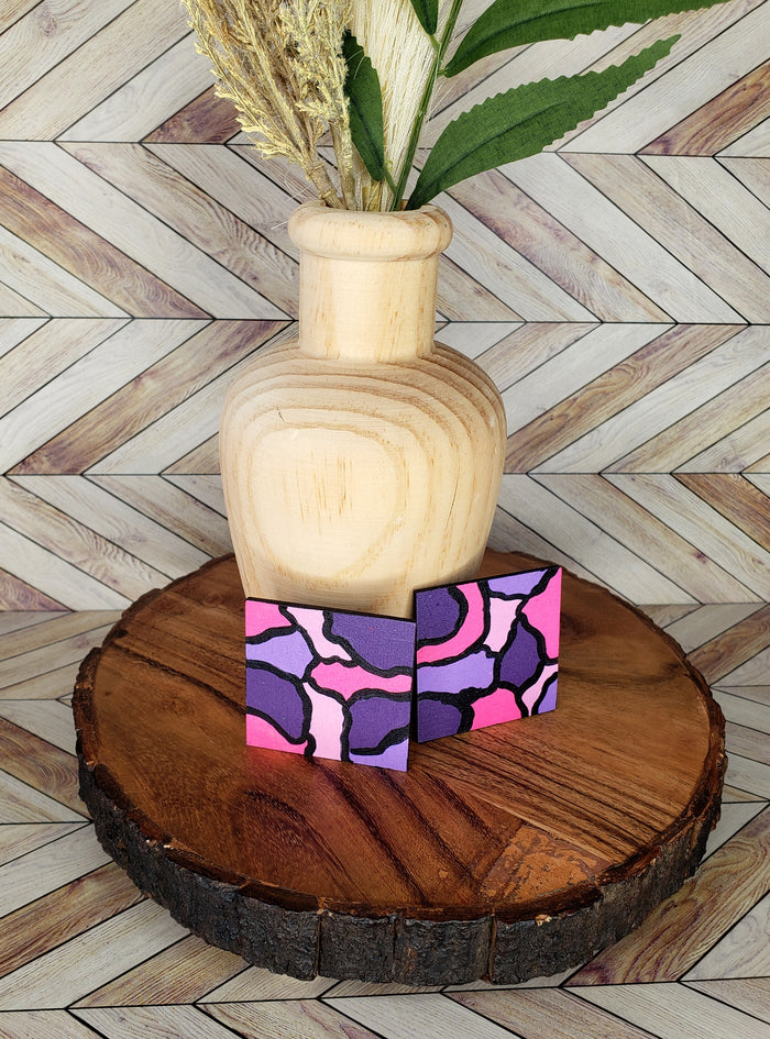 "Square Biz" Handpainted Pink & Purple Earrings